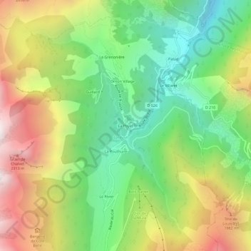 Mapa topográfico La Poyat, altitude, relevo
