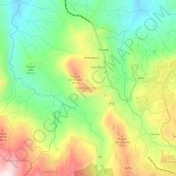 Mapa topográfico Montelaterone, altitude, relevo