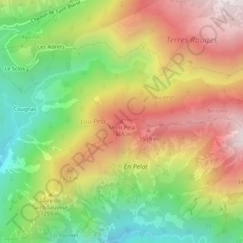 Mapa topográfico Mont Péla, altitude, relevo
