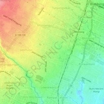 Mapa topográfico Tulusrejo, altitude, relevo