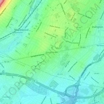 Mapa topográfico Newark Heights, altitude, relevo