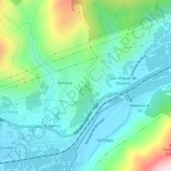 Mapa topográfico A Cruz, altitude, relevo