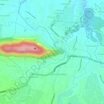 Mapa topográfico Puncak Batu Roti, altitude, relevo