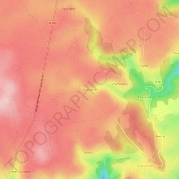Mapa topográfico Fontbonne, altitude, relevo