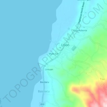 Mapa topográfico Moto Sur, altitude, relevo