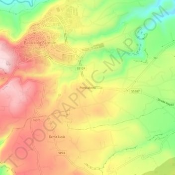Mapa topográfico Porticaletto, altitude, relevo
