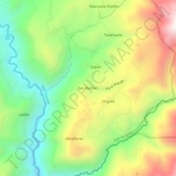 Mapa topográfico San Ramón, altitude, relevo