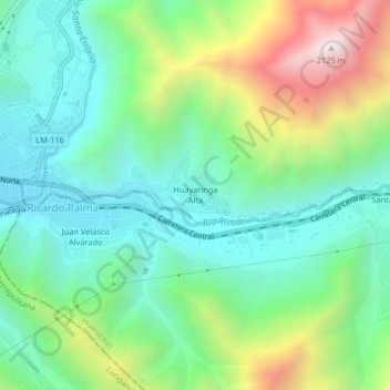 Mapa topográfico Huayaringa Alta, altitude, relevo