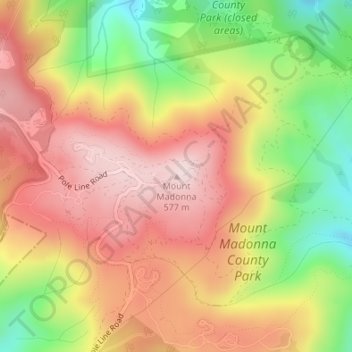 Mapa topográfico Mount Madonna, altitude, relevo