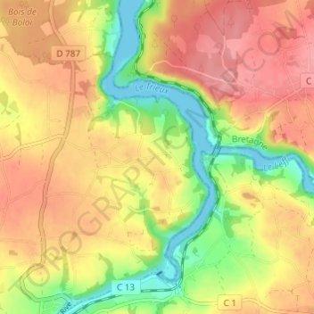 Mapa topográfico Lec'h Turquey, altitude, relevo