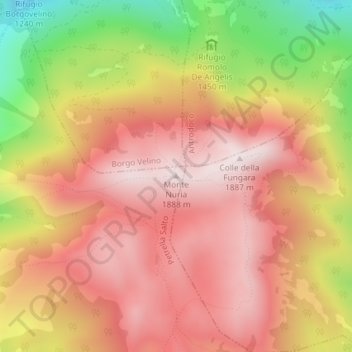 Mapa topográfico Monte Nuria, altitude, relevo