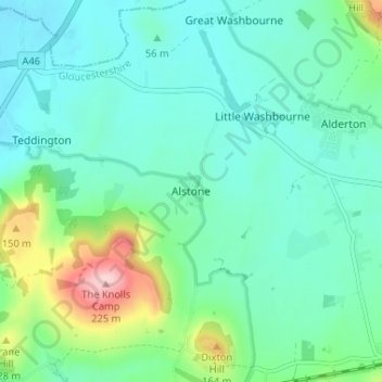 Mapa topográfico Alstone, altitude, relevo