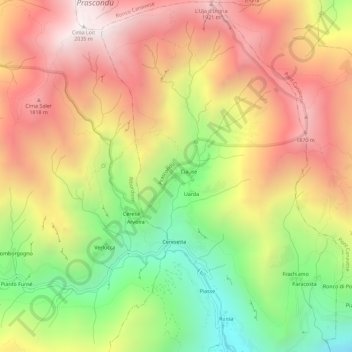 Mapa topográfico Vernai, altitude, relevo