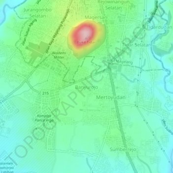 Mapa topográfico Banyurojo, altitude, relevo