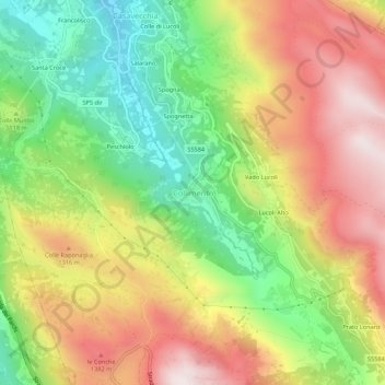 Mapa topográfico Collimento, altitude, relevo