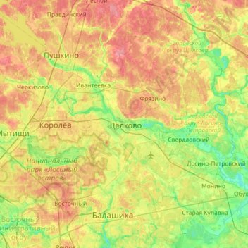Mapa topográfico Shchyolkovo, altitude, relevo