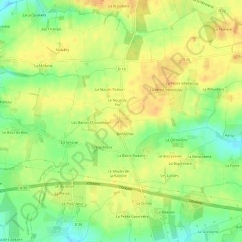 Mapa topográfico La Chauvelière, altitude, relevo