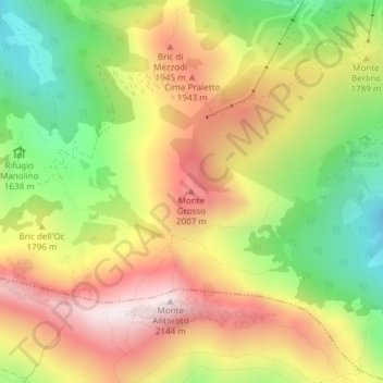 Mapa topográfico Monte Grosso, altitude, relevo