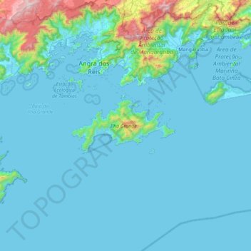 Mapa topográfico Ilha Grande, altitude, relevo