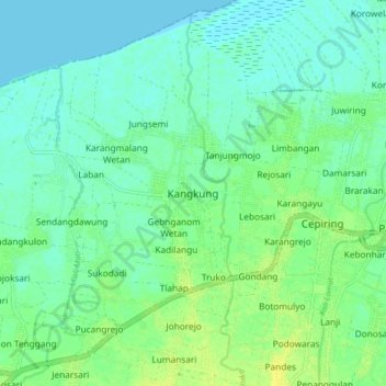 Mapa topográfico Kangkung, altitude, relevo