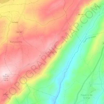 Mapa topográfico Algodres, altitude, relevo