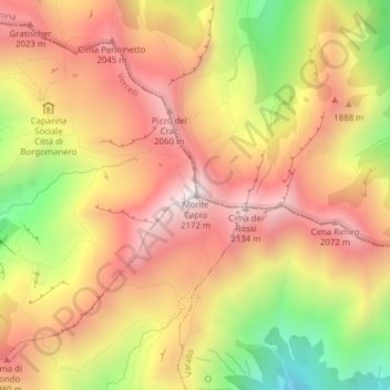 Mapa topográfico Monte Capio, altitude, relevo