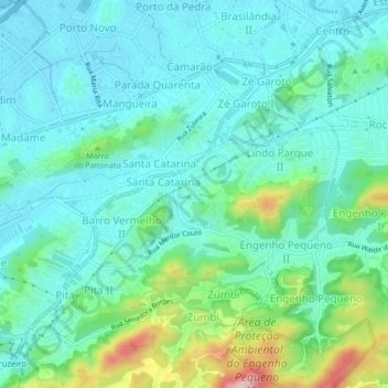 Mapa topográfico Sete Pontes, altitude, relevo