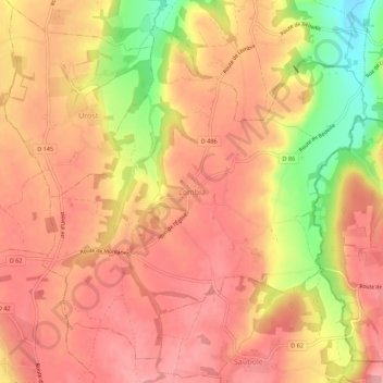 Mapa topográfico Lombia, altitude, relevo