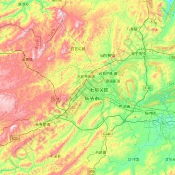 Mapa topográfico 毕节市, altitude, relevo