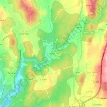 Mapa topográfico Chão das Eiras, altitude, relevo