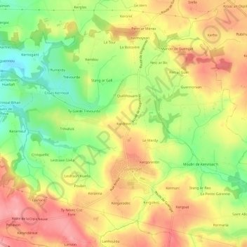 Mapa topográfico Kerdrein, altitude, relevo