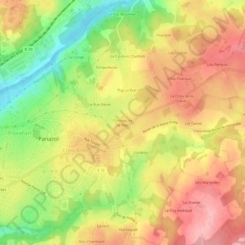 Mapa topográfico Château de la Rue, altitude, relevo