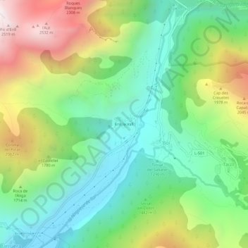 Mapa topográfico Erill la Vall, altitude, relevo