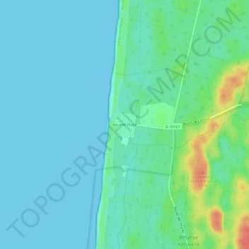 Mapa topográfico Hourtin Plage, altitude, relevo