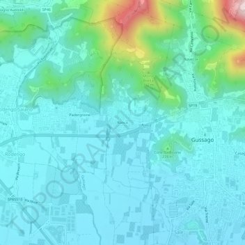 Mapa topográfico Ronco, altitude, relevo