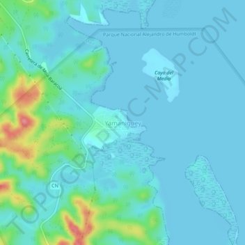 Mapa topográfico Yamaniguey, altitude, relevo