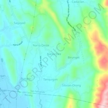 Mapa topográfico Narra Este, altitude, relevo
