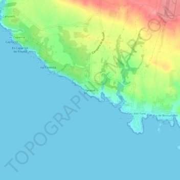Mapa topográfico Binidalí, altitude, relevo