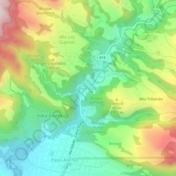Mapa topográfico Bambito, altitude, relevo