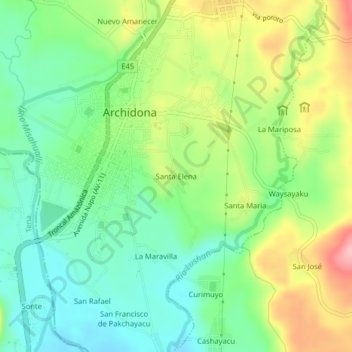 Mapa topográfico Santa Elena, altitude, relevo