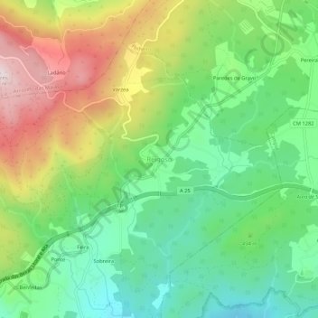 Mapa topográfico Reigoso, altitude, relevo