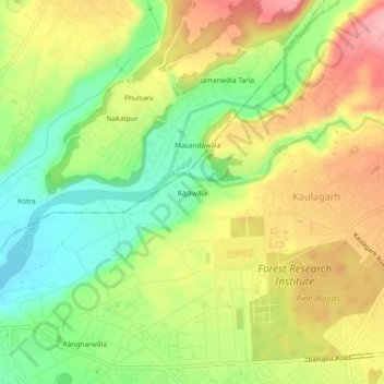 Mapa topográfico Rājāwāla, altitude, relevo