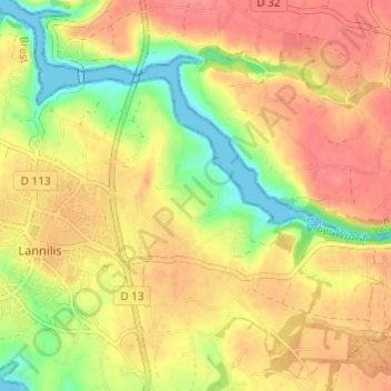 Mapa topográfico Mesguen, altitude, relevo