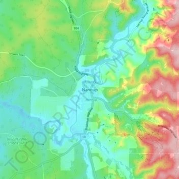 Mapa topográfico Nannup, altitude, relevo