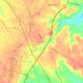 Mapa topográfico Costa do Valado, altitude, relevo