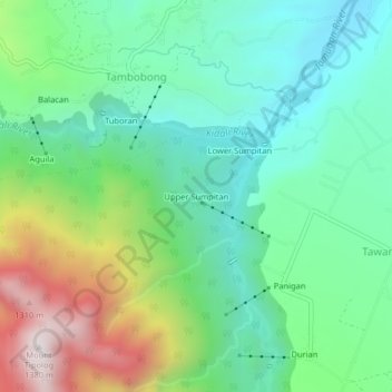 Mapa topográfico Upper Sumpitan, altitude, relevo