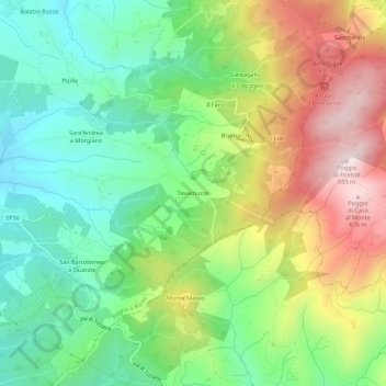 Mapa topográfico Tavarnuzze, altitude, relevo