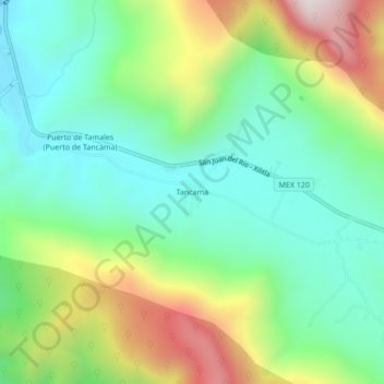 Mapa topográfico Tancama, altitude, relevo