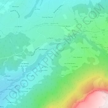 Mapa topográfico La Croze, altitude, relevo