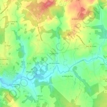 Mapa topográfico Les Bordes, altitude, relevo